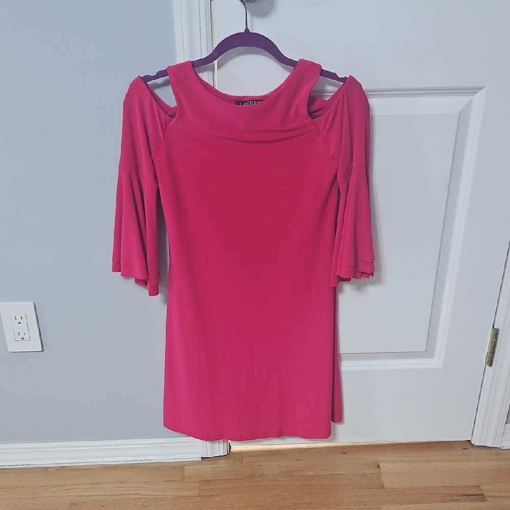 Ralph Lauren Fuchsia Cold-Shoulder Mini Dress